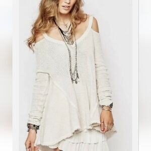 Free People Moonshine Cold Shoulder Knit V-Neck Boho Sweater